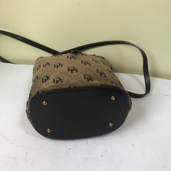 Dooney & Bourke Vintage Bucket Bag Leather Monogram Canvas Hobo Shoulder Purse - Picture 5 of 16